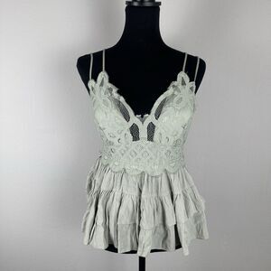 Zenana Crochet Lace Peplum Cami Green Tank Top Women Plus Size 1X Tiered Ruffles